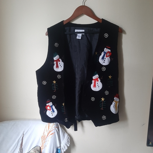 VTG Velvet Christmas Snowman XL Vest Ugly y2k - Picture 5 of 8